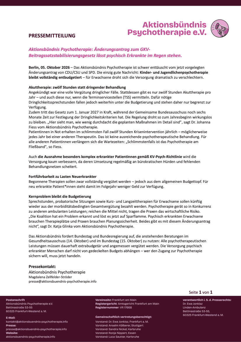 Änderungsantrag zum GKV-Beitragssatzstabilisierungsgesetz