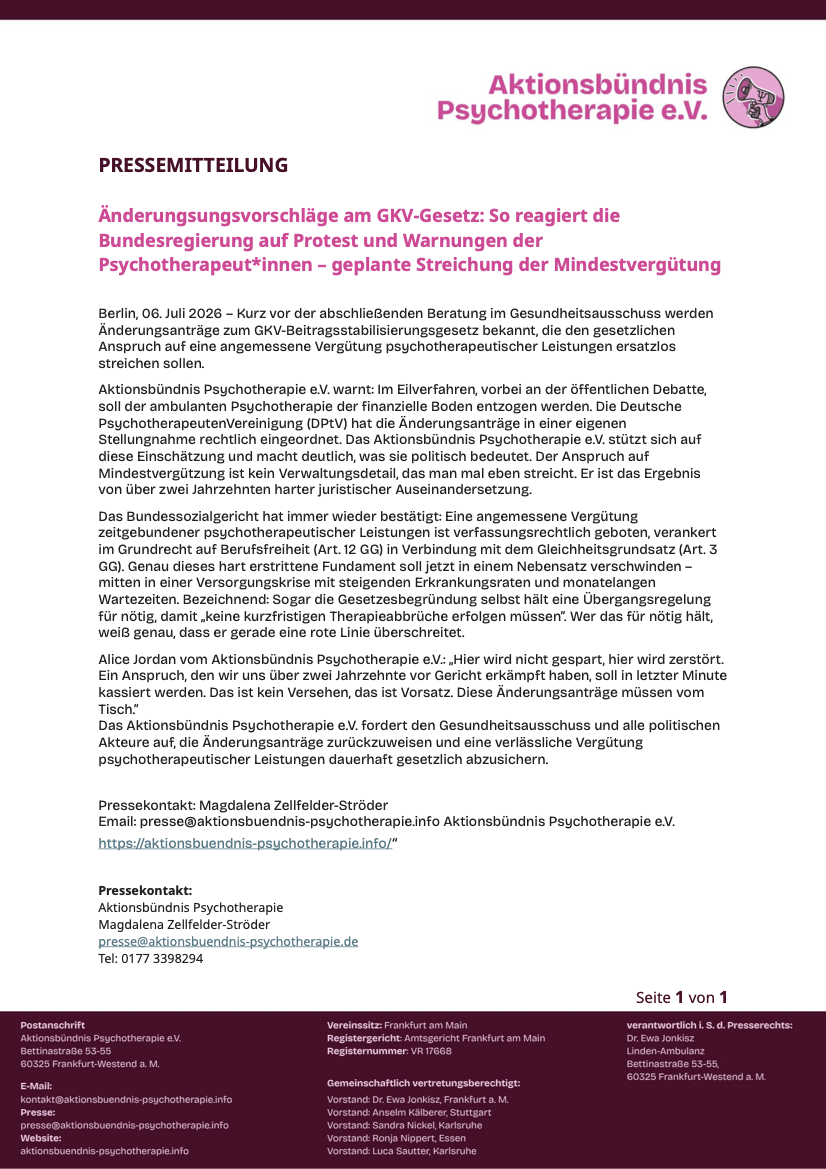 Änderungsungsvorschläge am GKV-Gesetz
