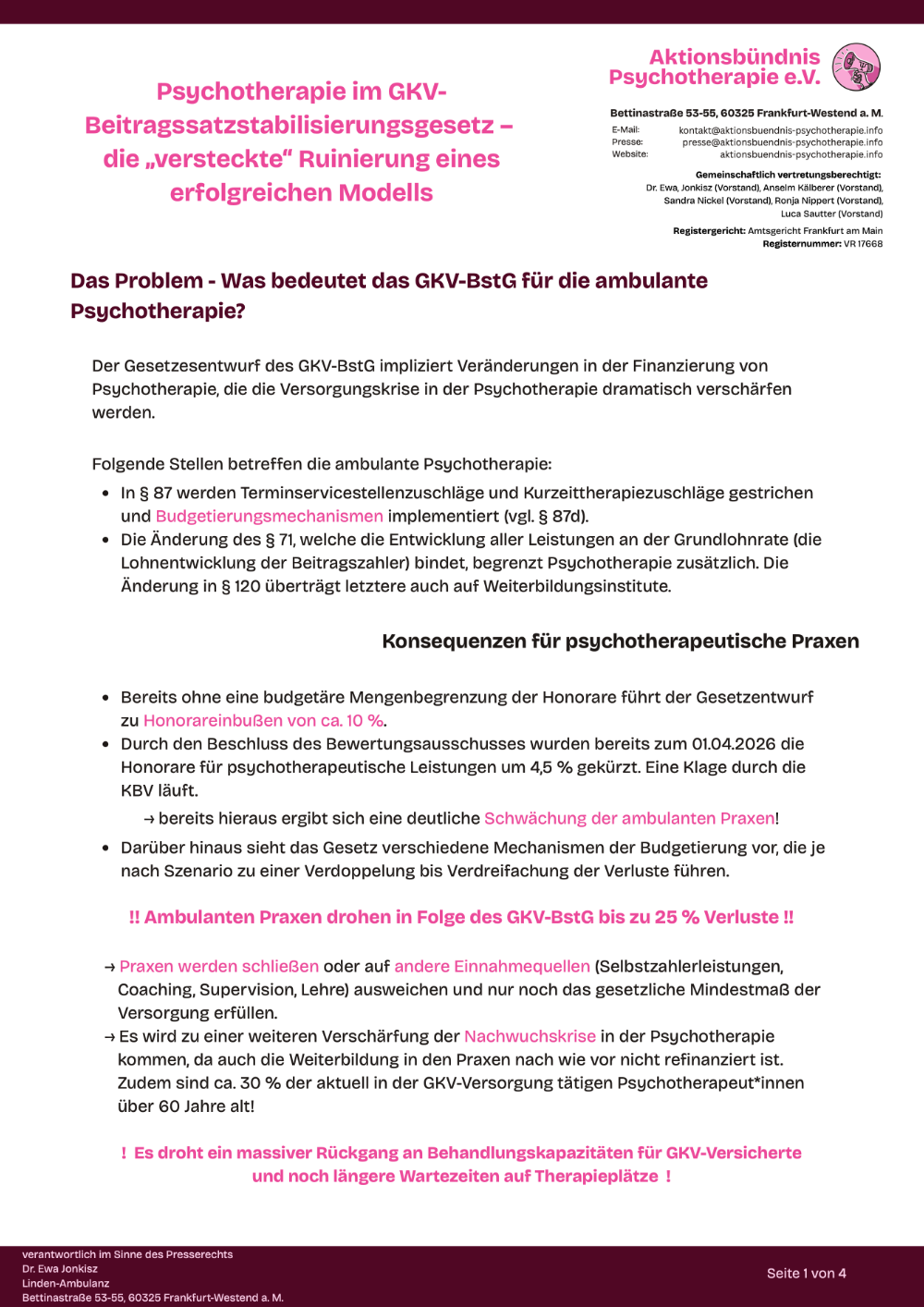 Handout zum Gesetzesentwurf des GKV-BstG