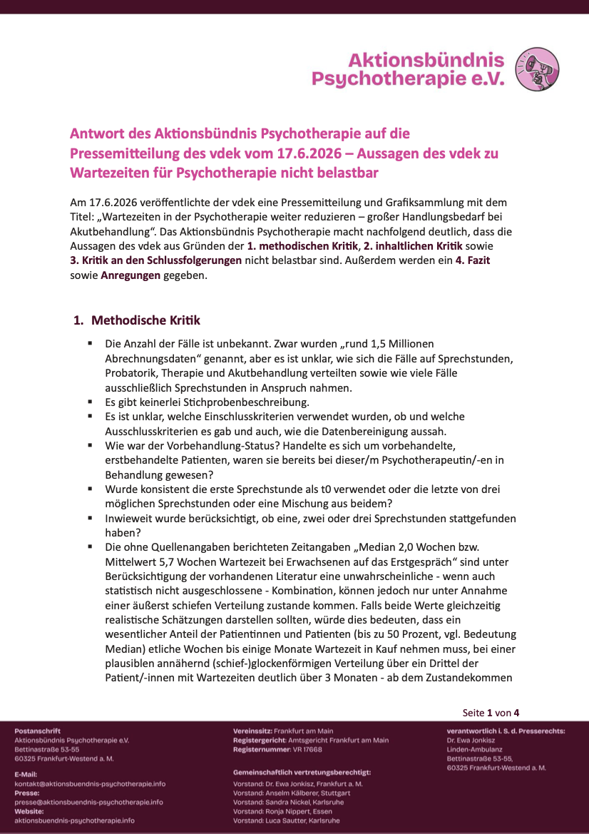 Antwort auf die Pressemitteilung des vdek